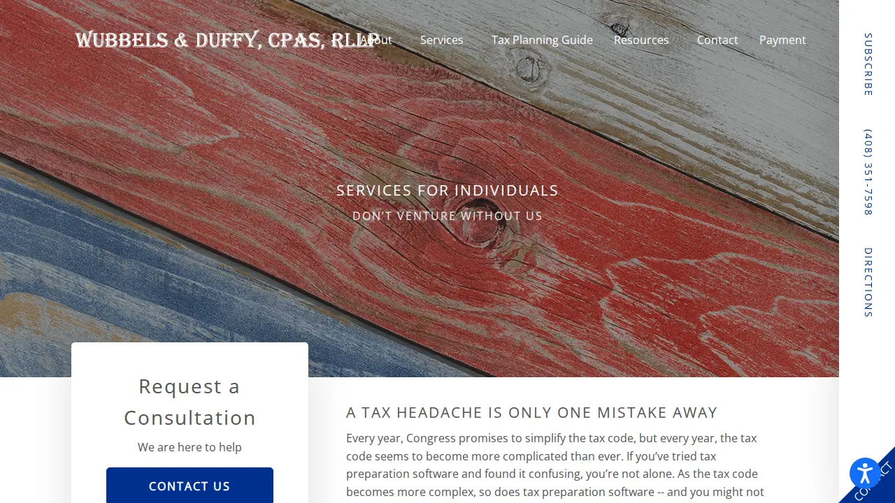 Wubbels & Duffy, CPA’s, RLLP page