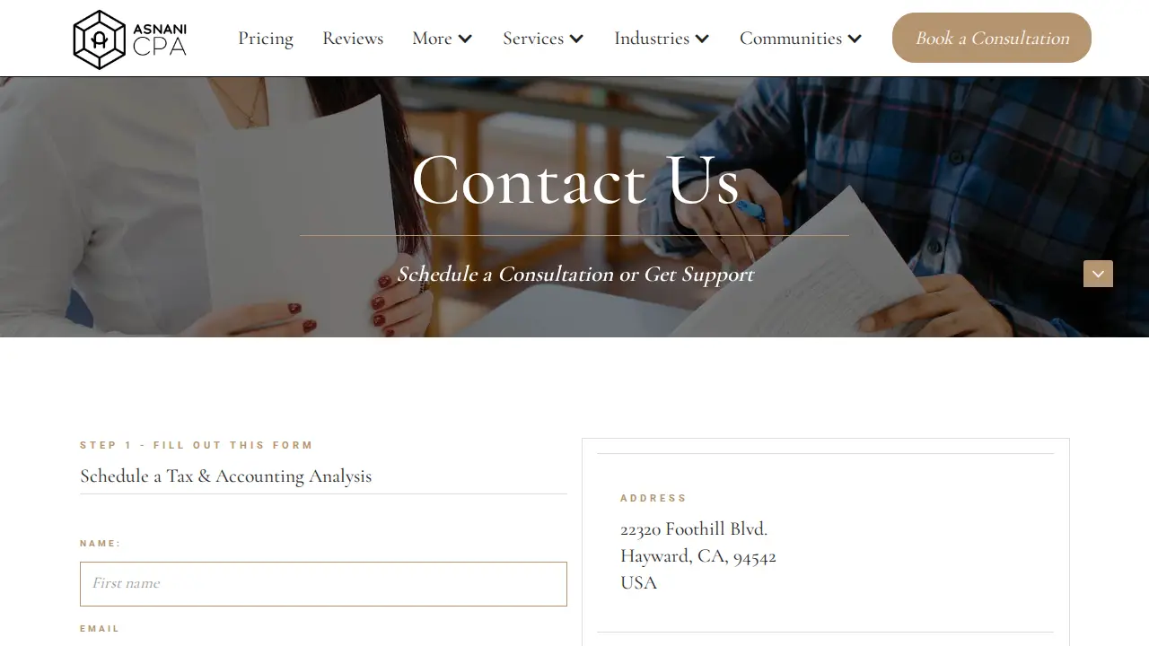 Asnani CPA Tax & Accounting page