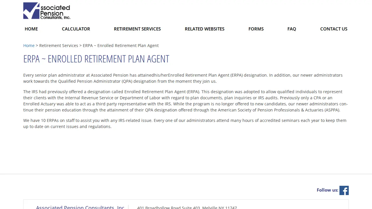 Associated Pension Consultants page