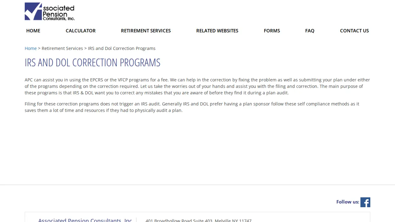Associated Pension Consultants page