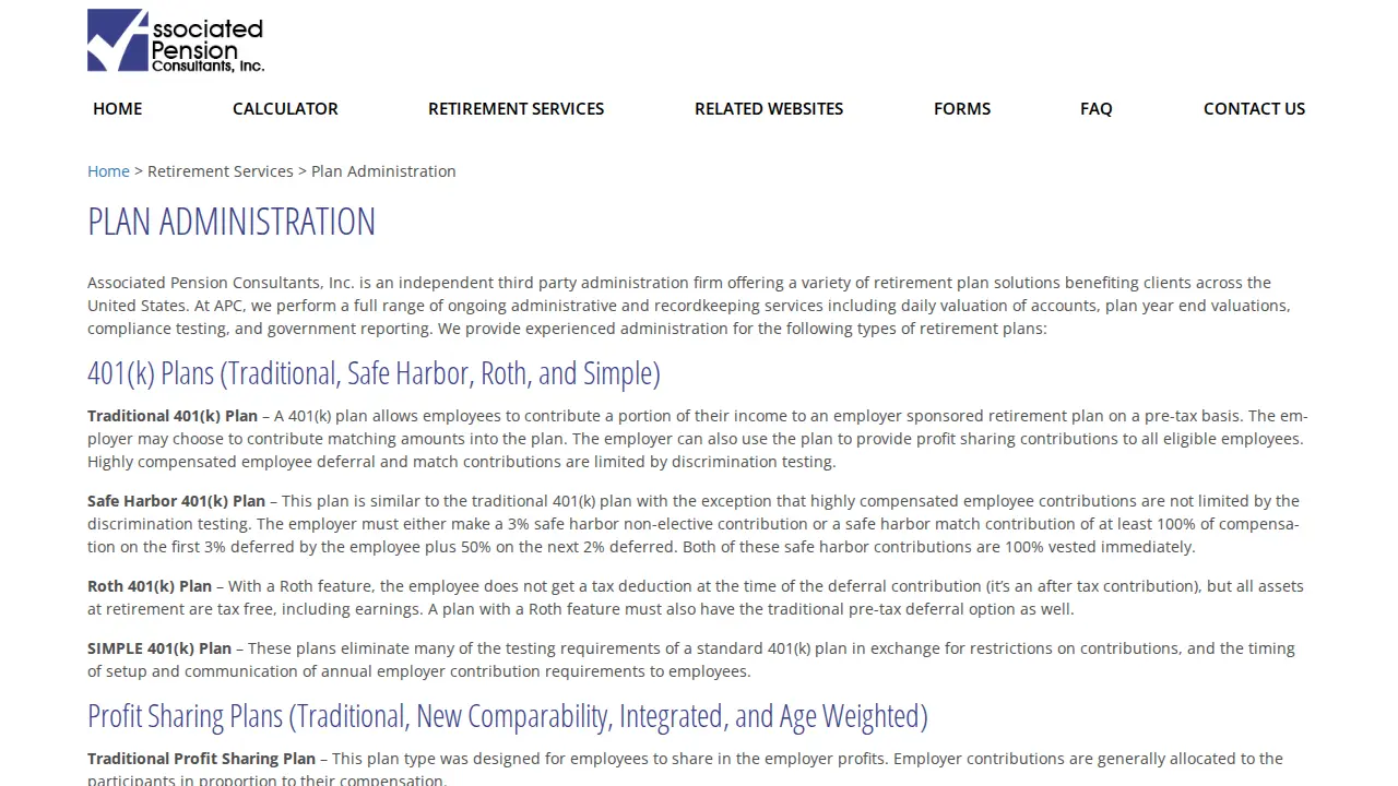 Associated Pension Consultants page
