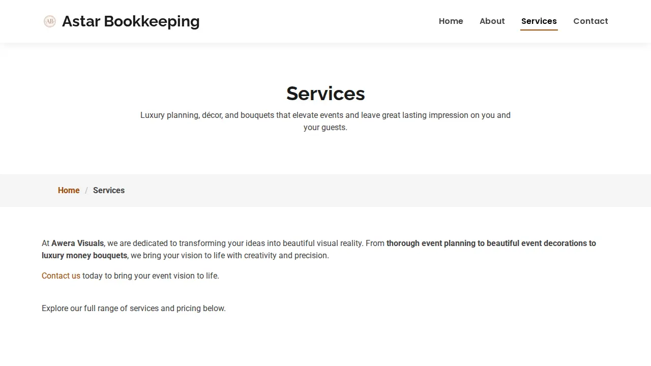 Astar Bookkeeping and Tax page