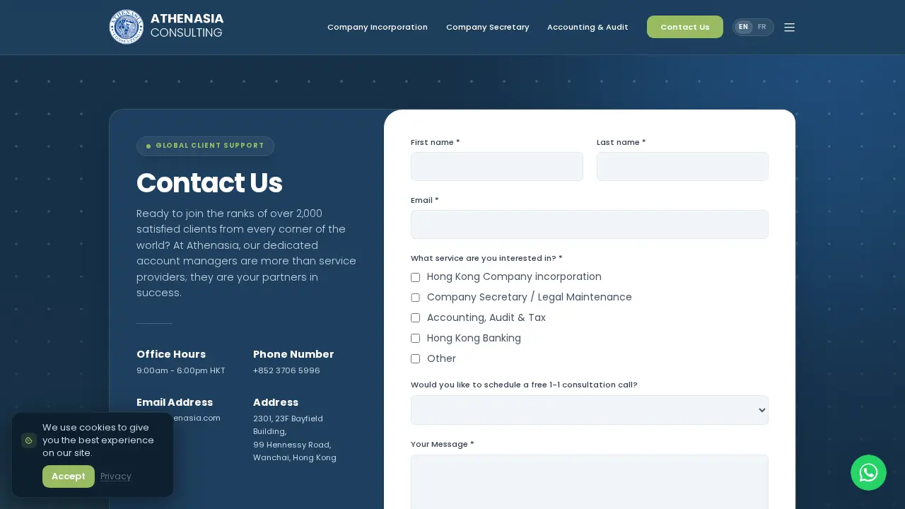 ATHENASIA CONSULTING LIMITED: HONG KONG COMPANY INCORPORATION page