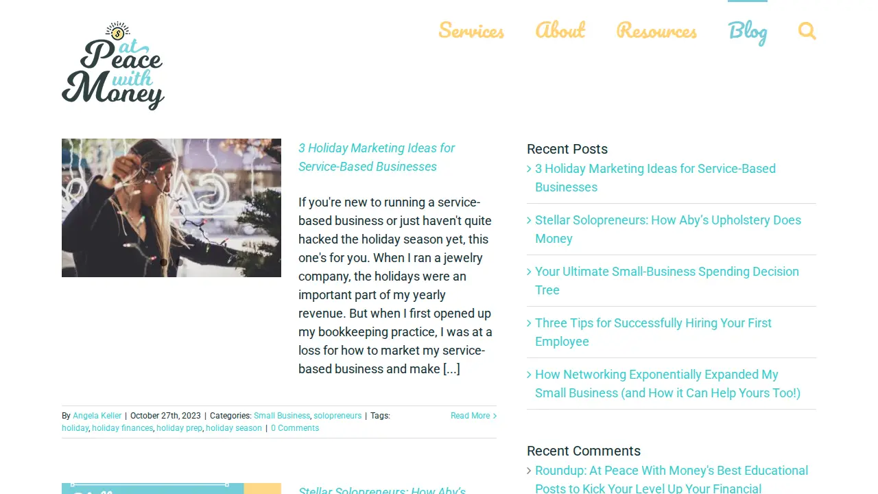 At Peace with Money page