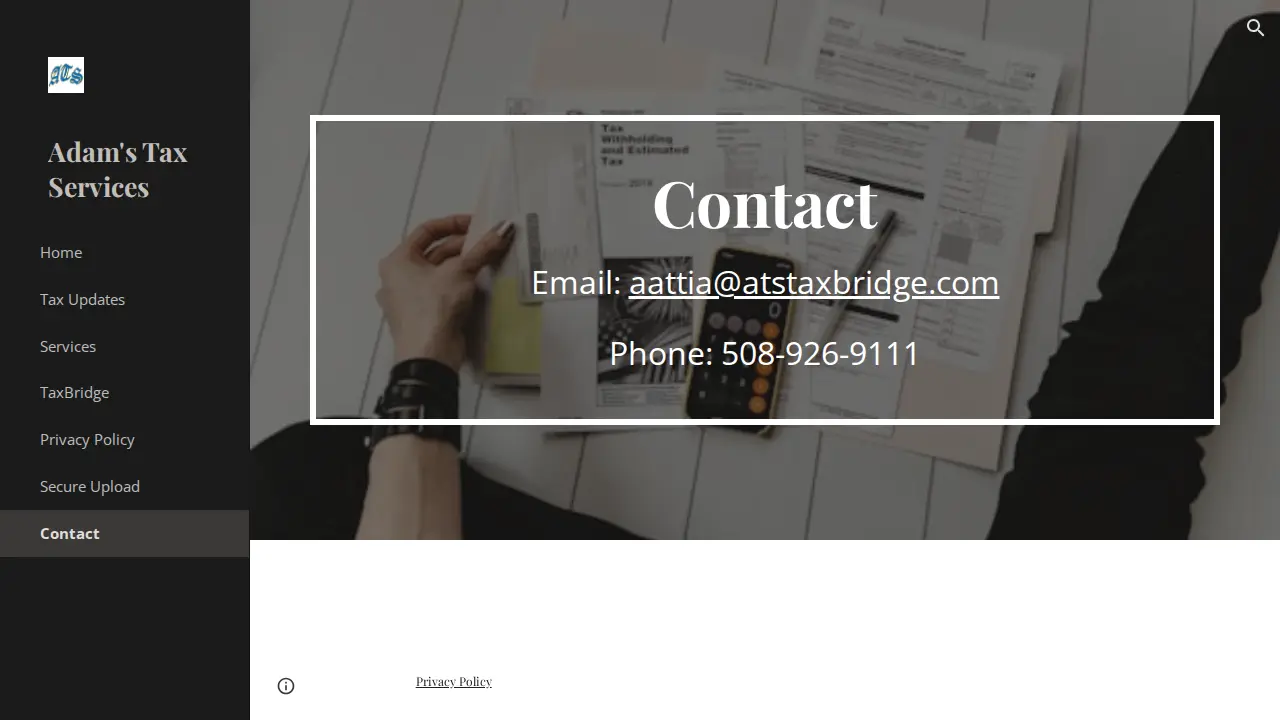 ADAMS TAX SERVICES page