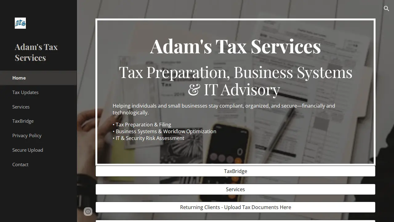 ADAMS TAX SERVICES page