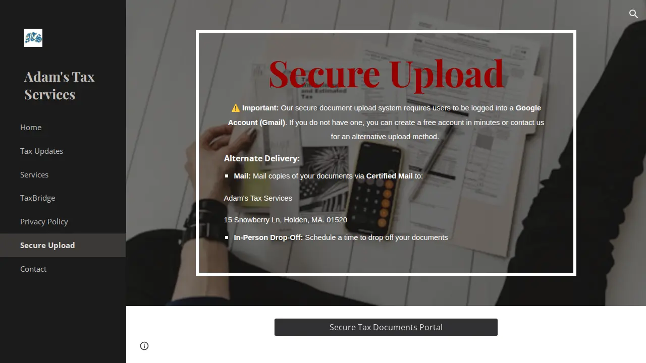 ADAMS TAX SERVICES page