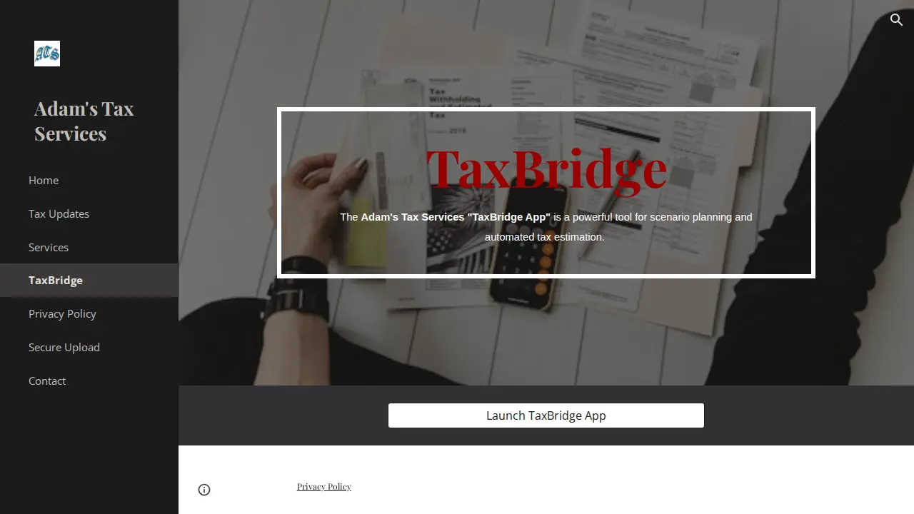 ADAMS TAX SERVICES page
