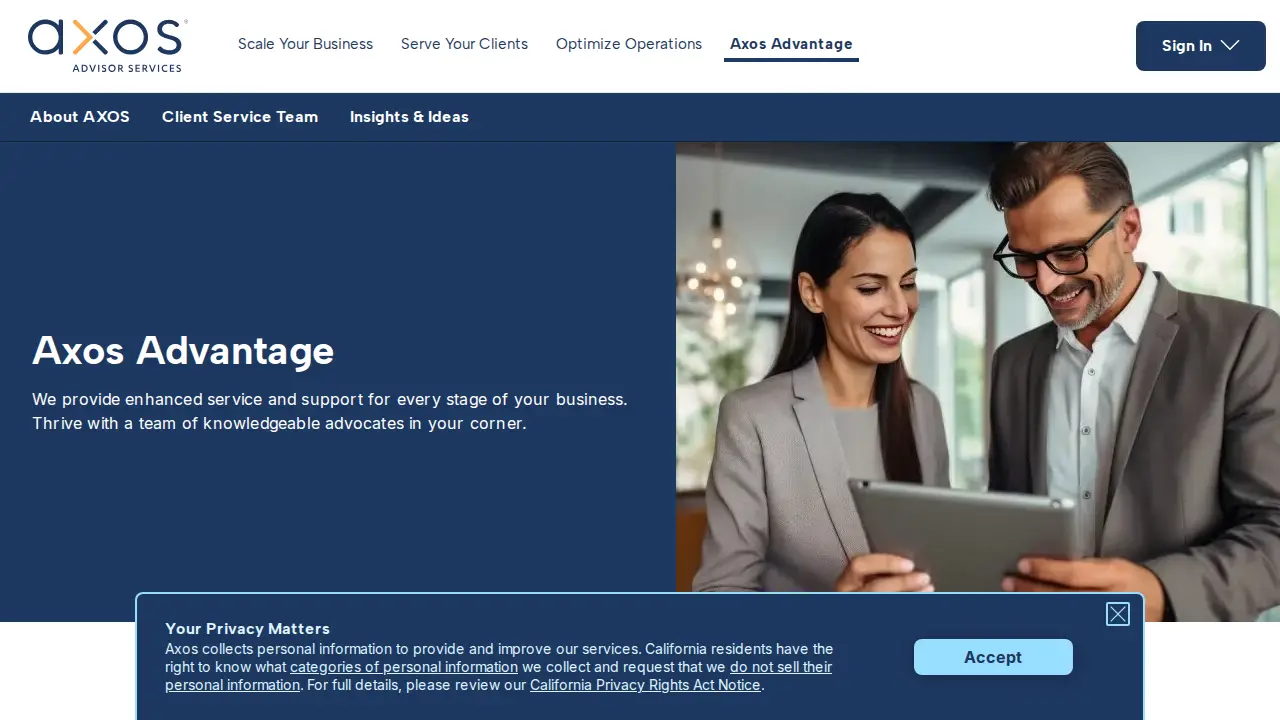 Axos Advisor Services page
