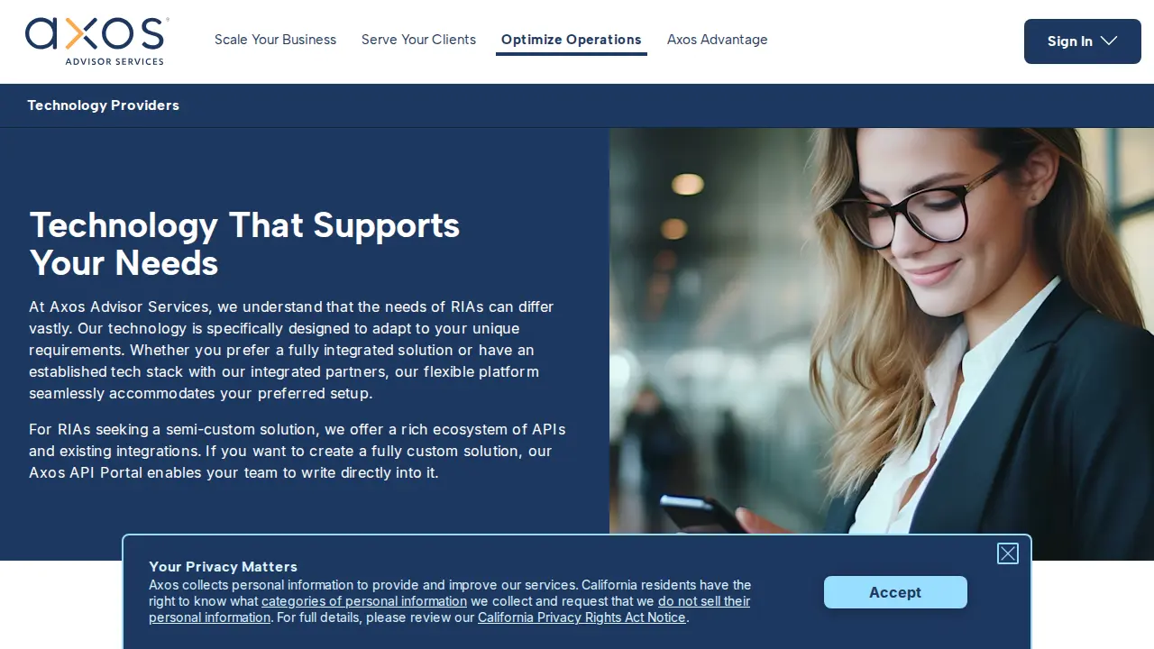 Axos Advisor Services page