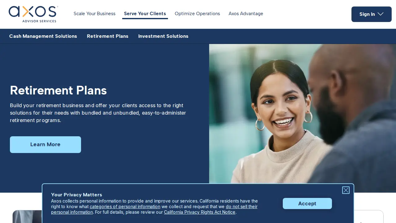 Axos Advisor Services page