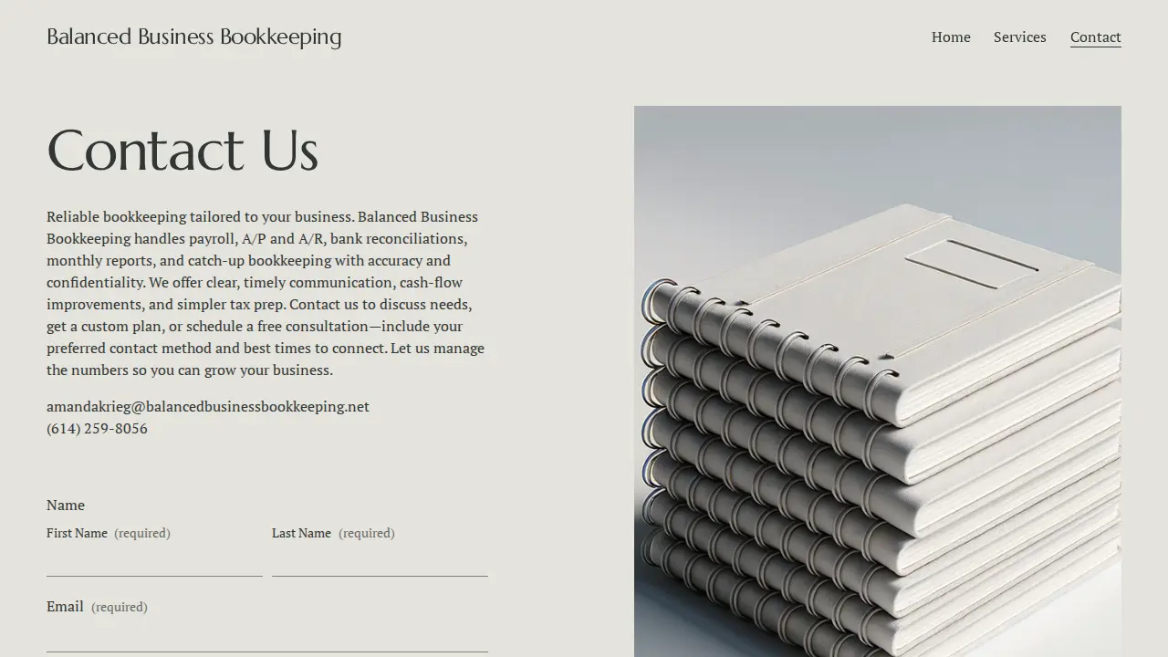 Balanced Business Bookkeeping page