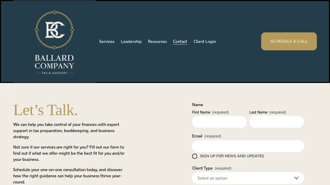 Ballard Company Tax & Advisory page