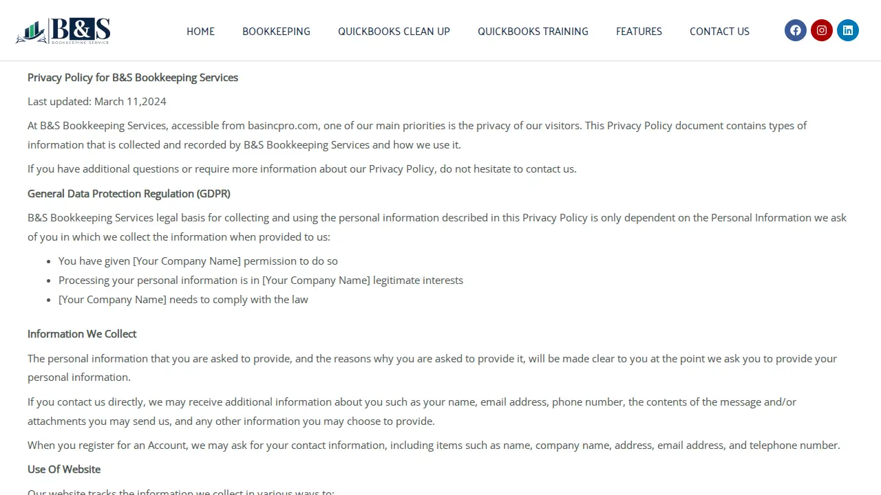 B&S Bookkeeping Services page