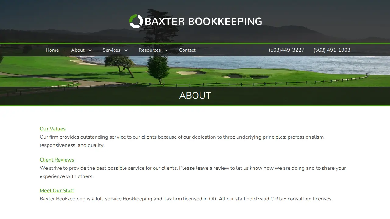 Baxter Bookkeeping page
