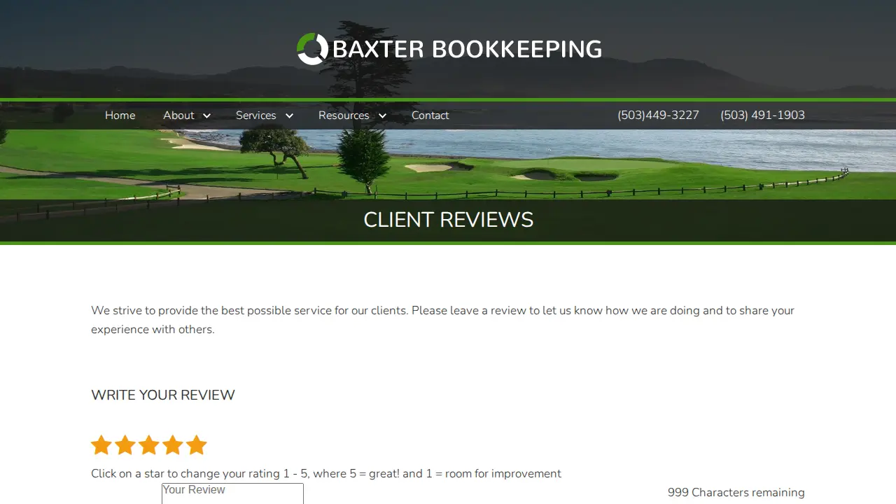 Baxter Bookkeeping page