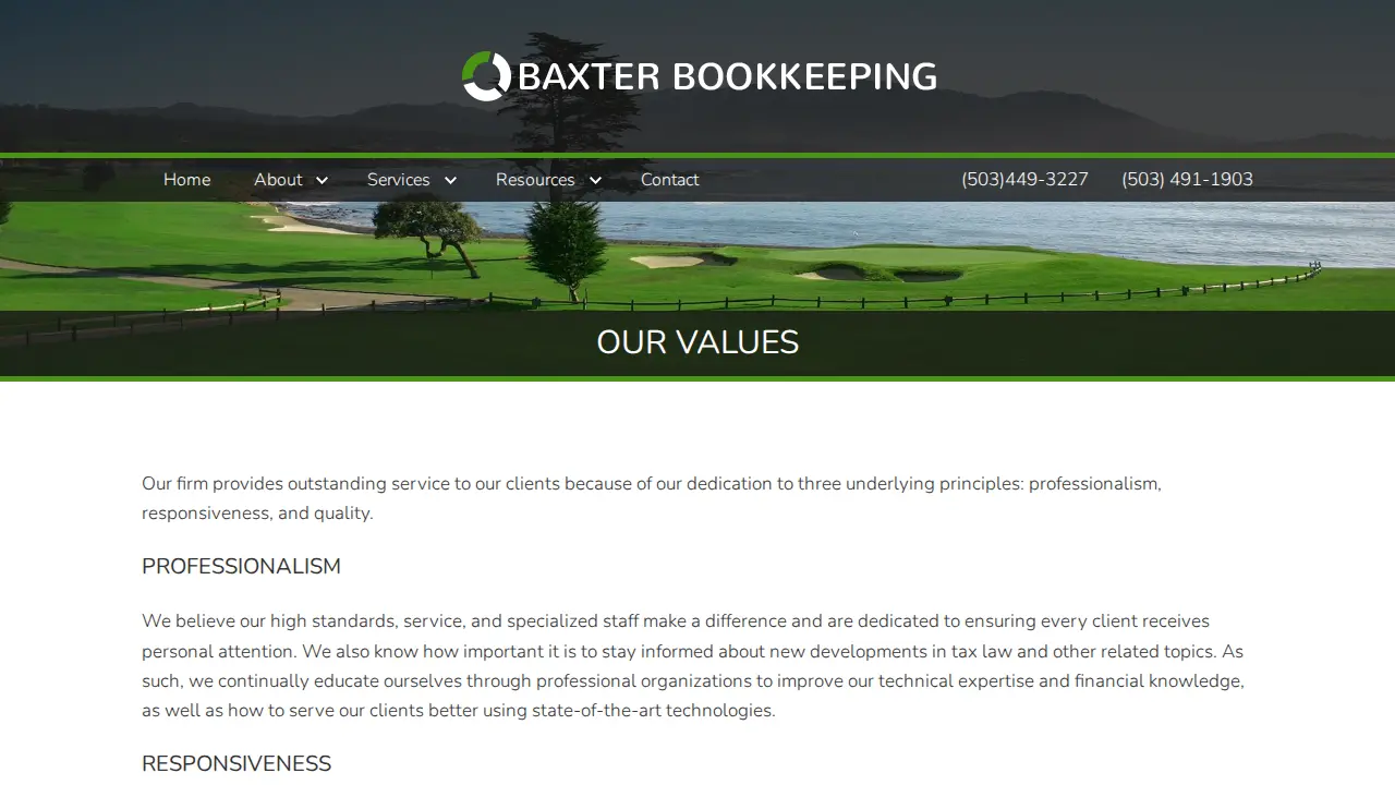 Baxter Bookkeeping page