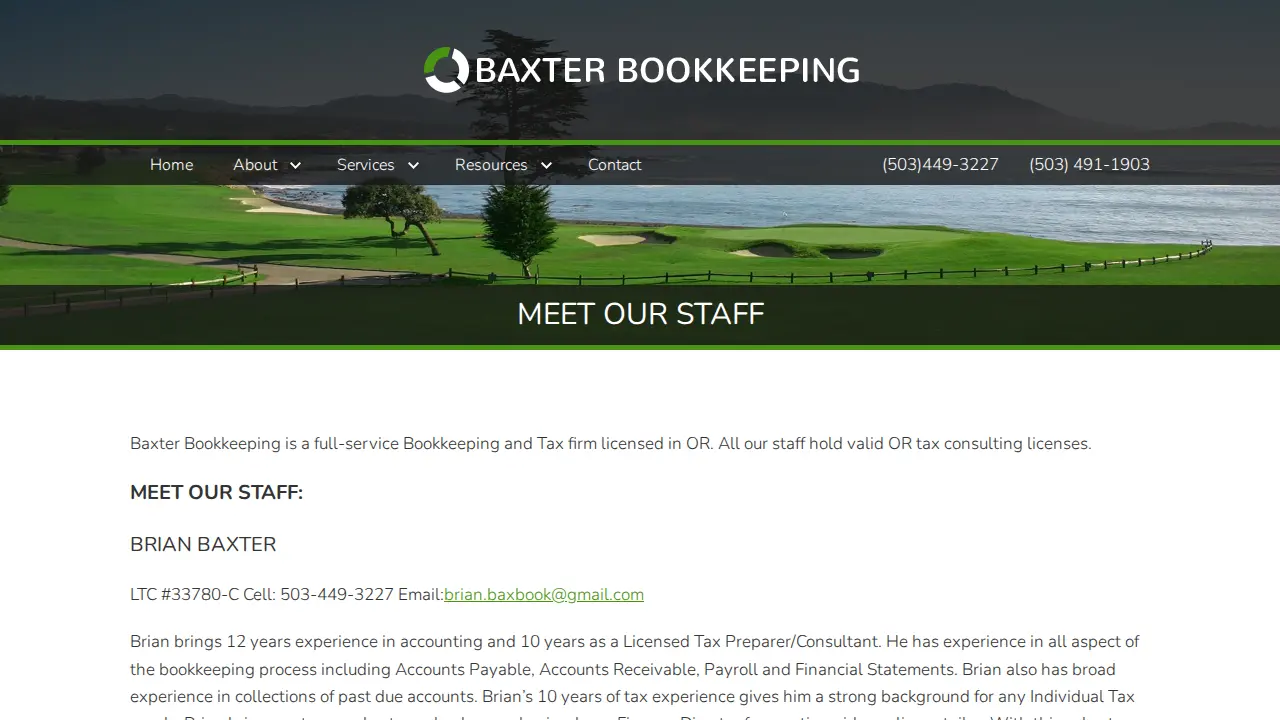 Baxter Bookkeeping page