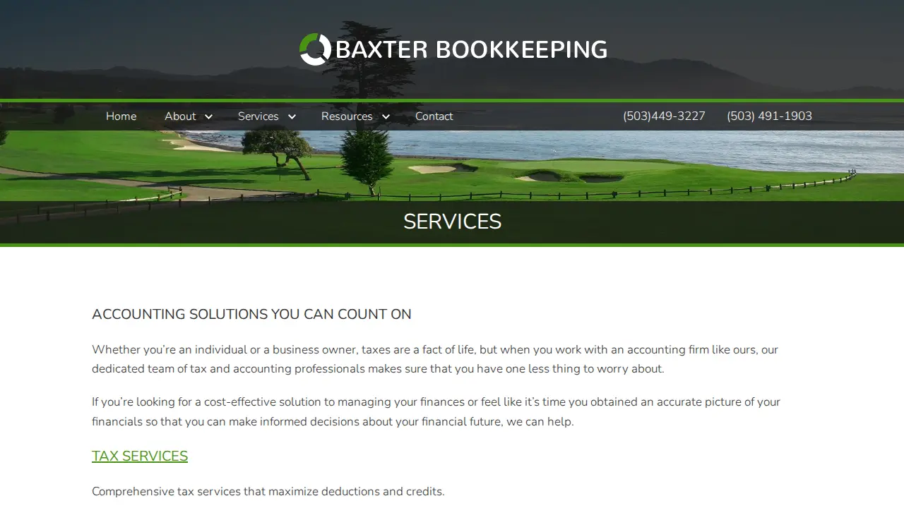 Baxter Bookkeeping page