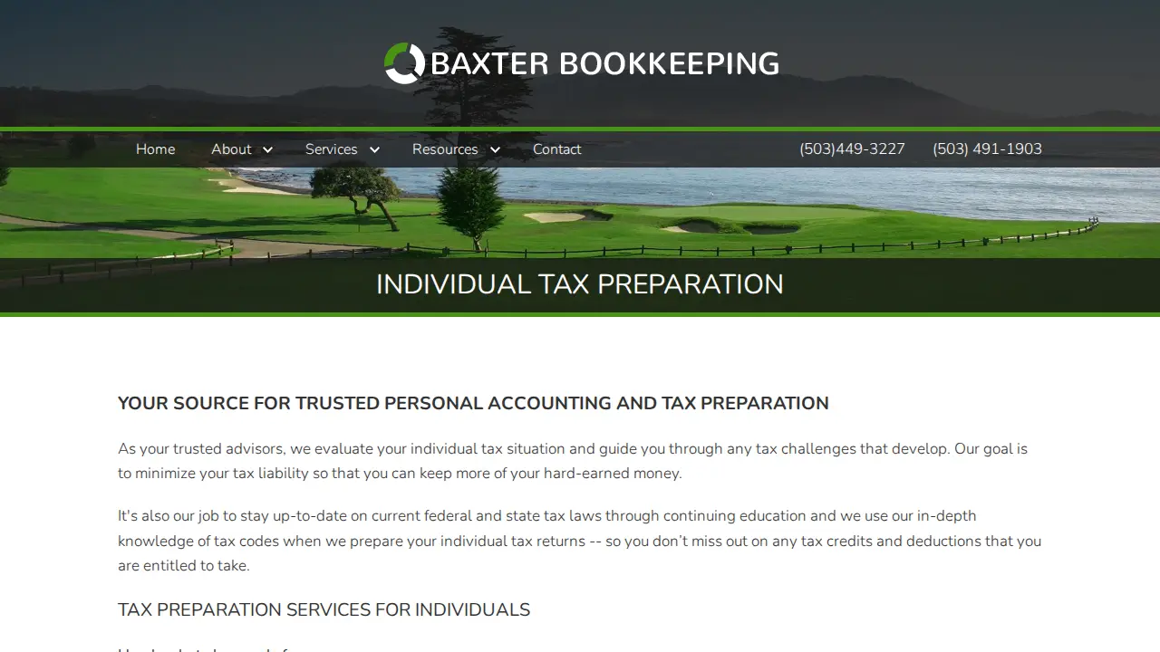 Baxter Bookkeeping page