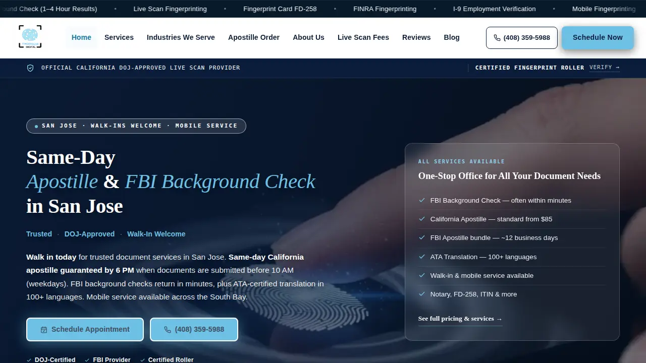 Fingerscan Digital | FBI Background Check | Apostille | Fingerprint Card | Mobile Fingerprinting | ITIN page