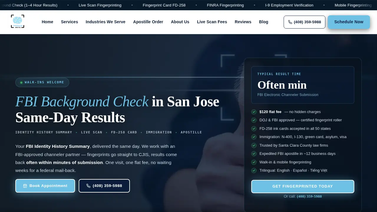 Fingerscan Digital | FBI Background Check | Apostille | Fingerprint Card | Mobile Fingerprinting | ITIN page