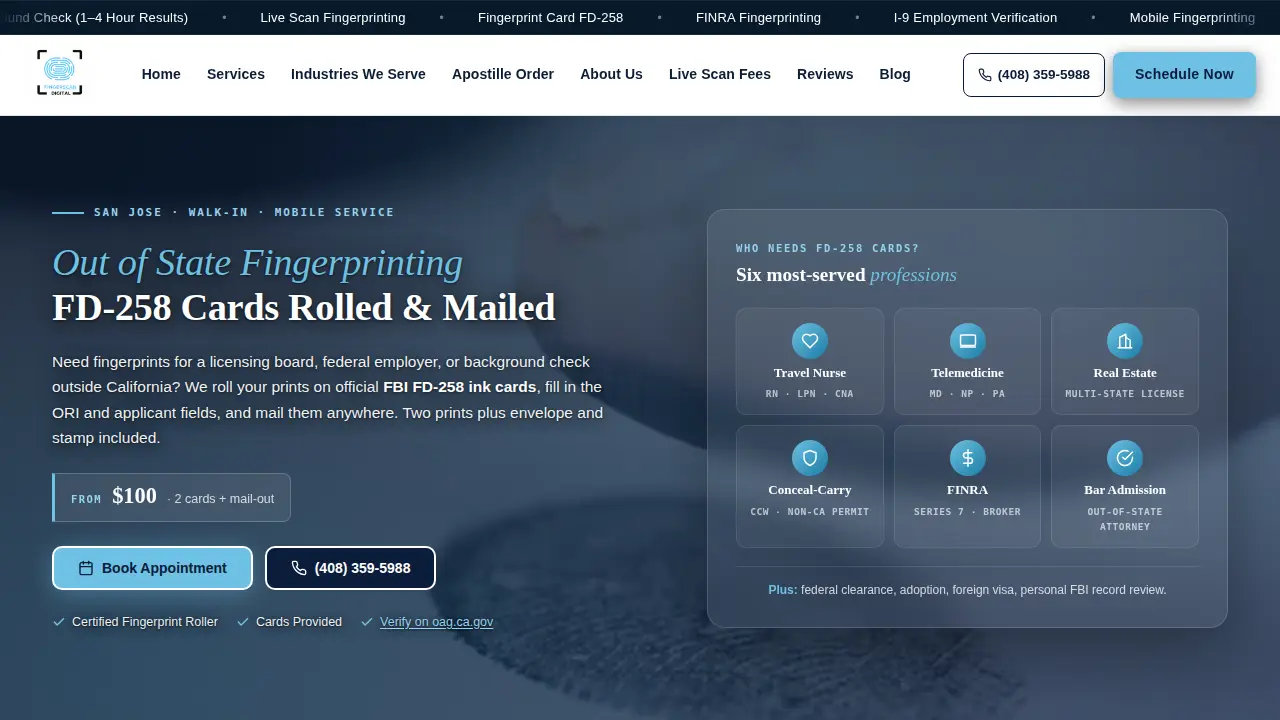 Fingerscan Digital | FBI Background Check | Apostille | Fingerprint Card | Mobile Fingerprinting | ITIN page