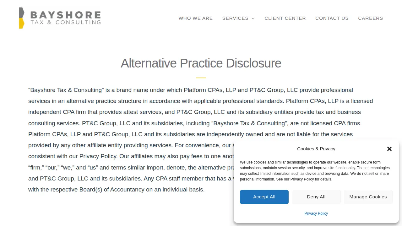 Bayshore Tax and Consulting page