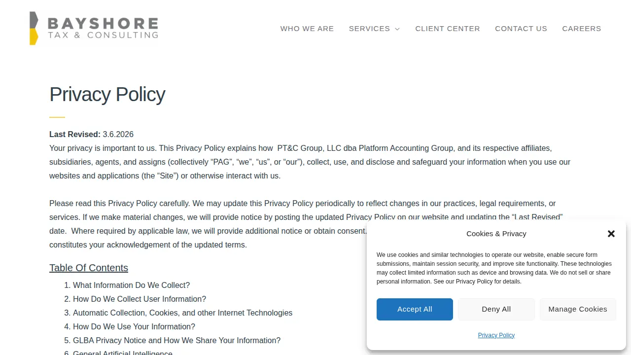 Bayshore Tax and Consulting page