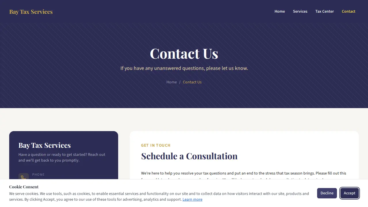 Arechiga & Associates Tax Services page