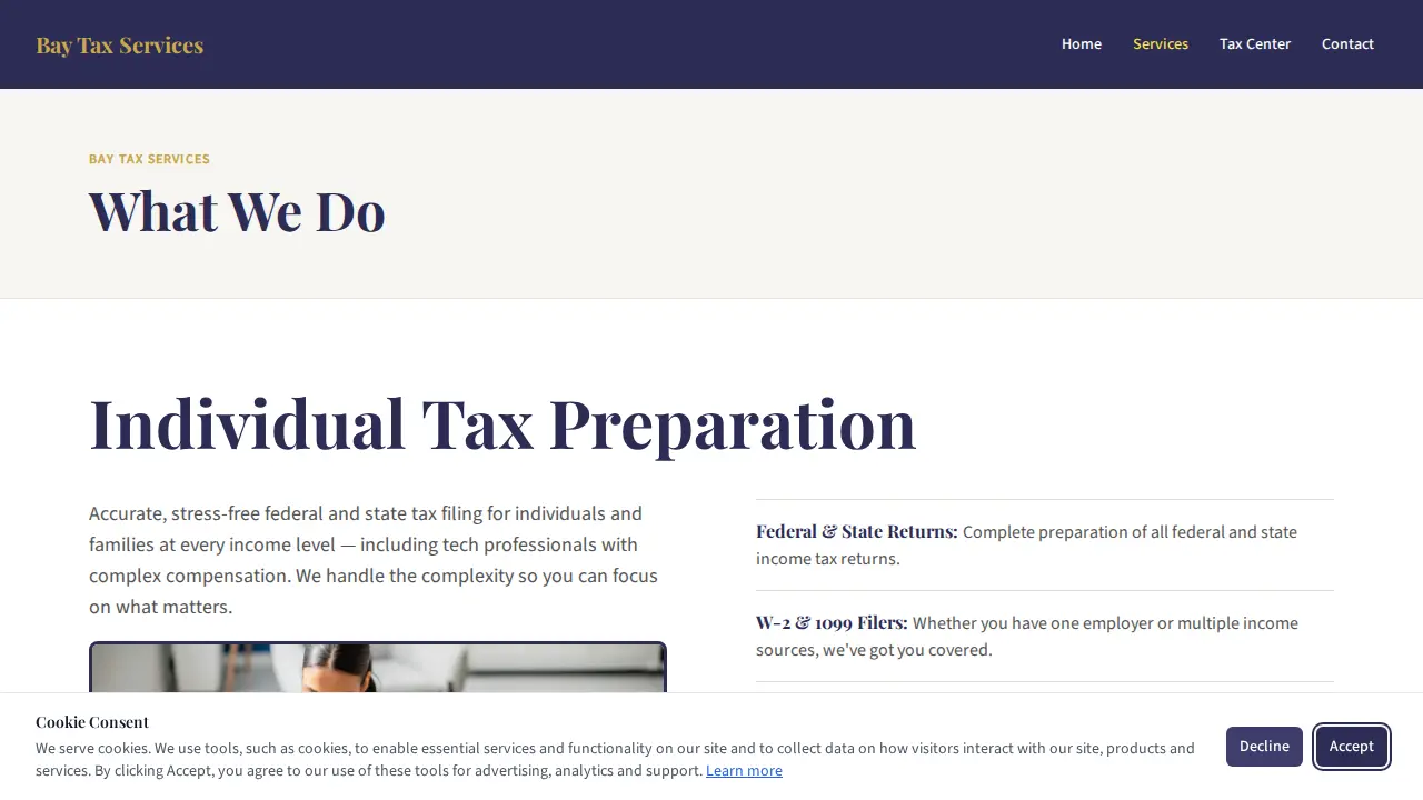 Arechiga & Associates Tax Services page