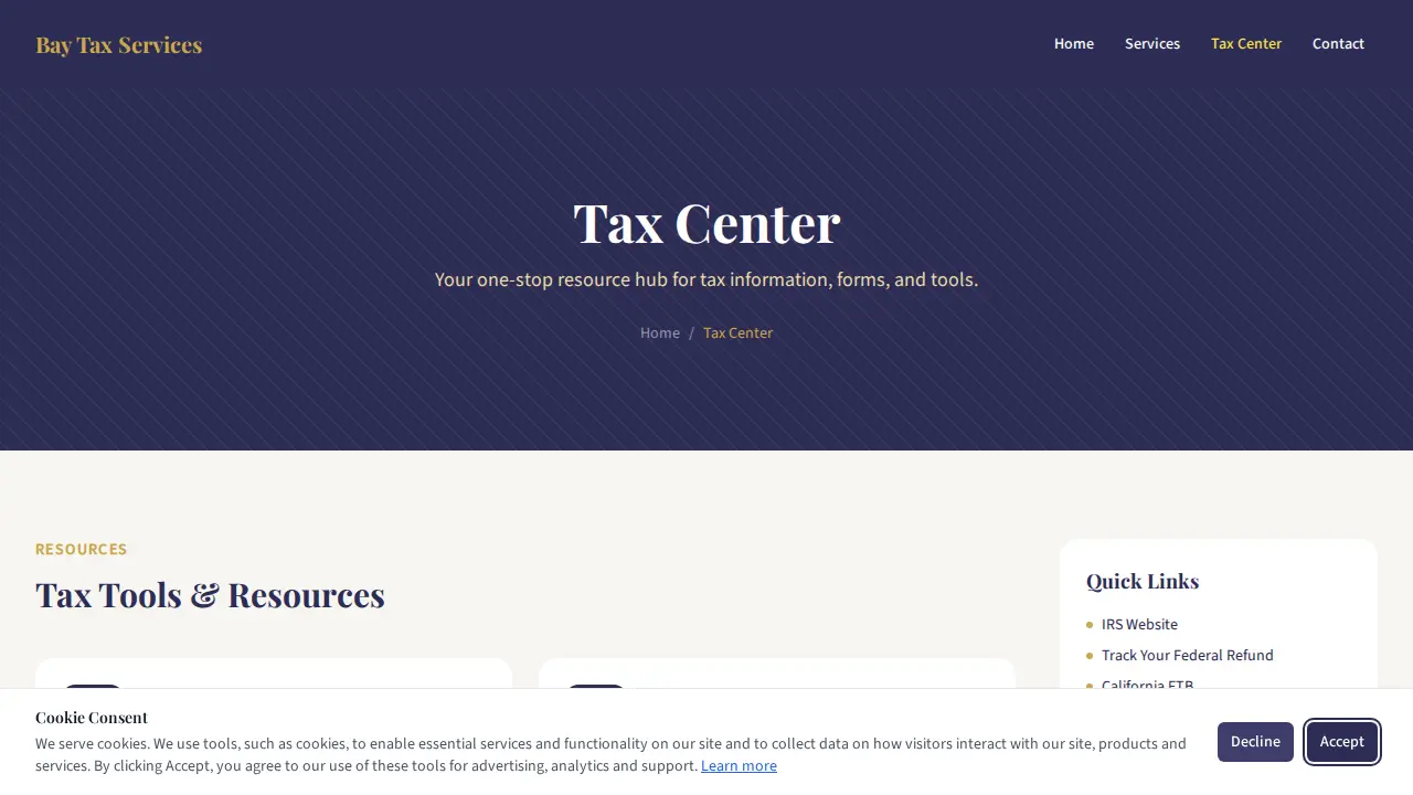 Arechiga & Associates Tax Services page