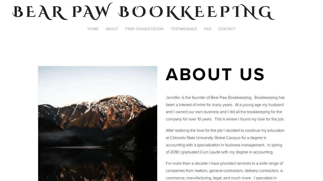Bear Paw Bookkeeping page