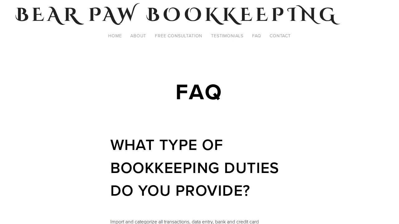 Bear Paw Bookkeeping page