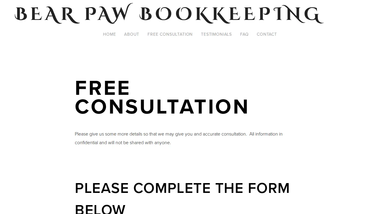 Bear Paw Bookkeeping page