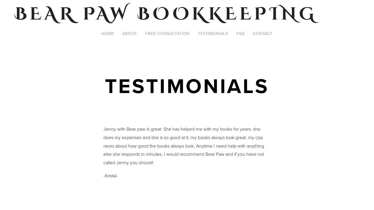 Bear Paw Bookkeeping page
