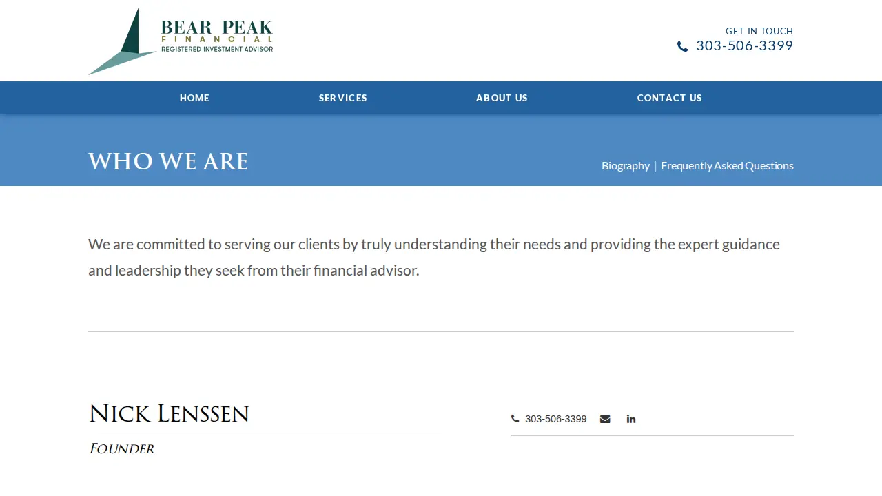 Bear Peak Financial page
