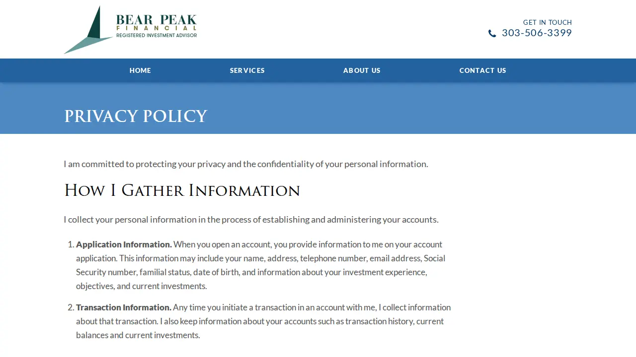 Bear Peak Financial page
