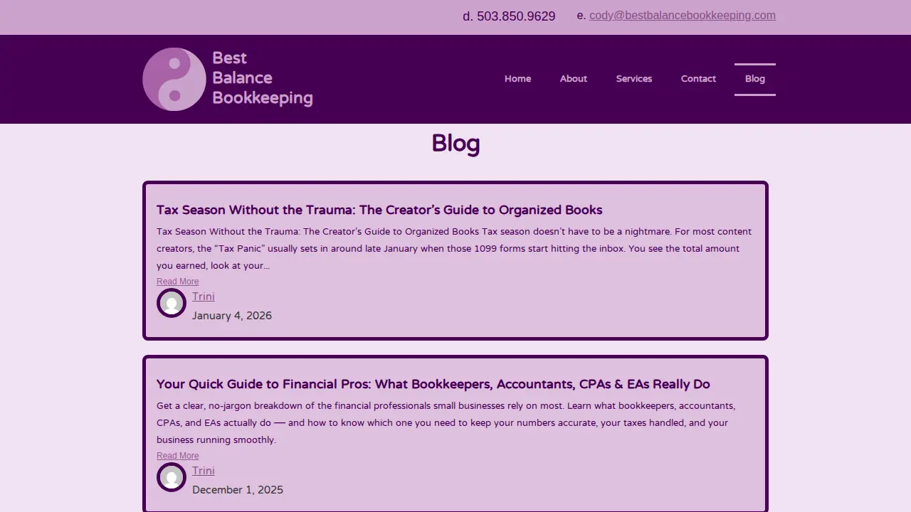 Best Balance Bookkeeping page