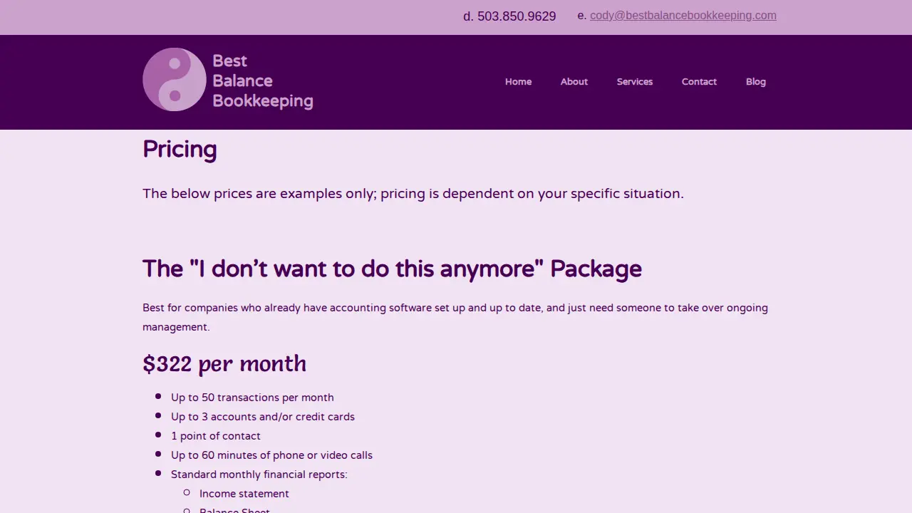 Best Balance Bookkeeping page