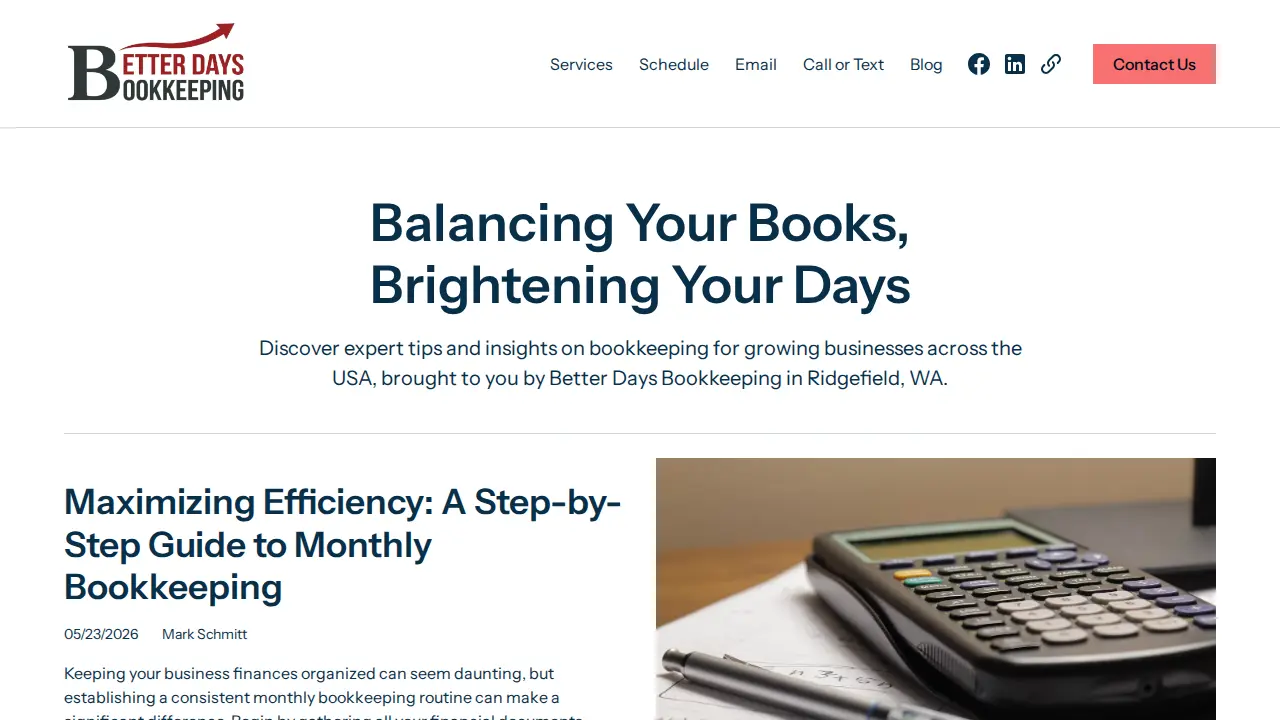 Better Days Bookkeeping page