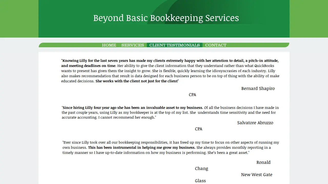 Beyond Basic Bookkeeping Services page
