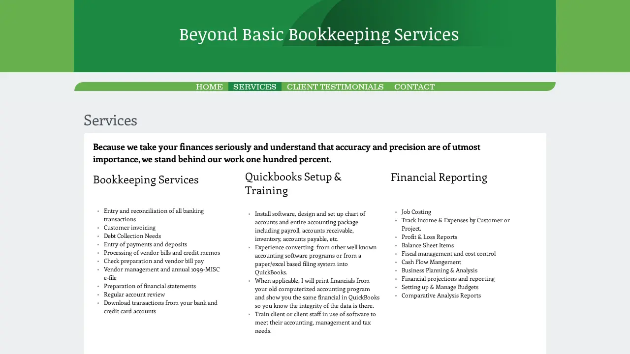 Beyond Basic Bookkeeping Services page
