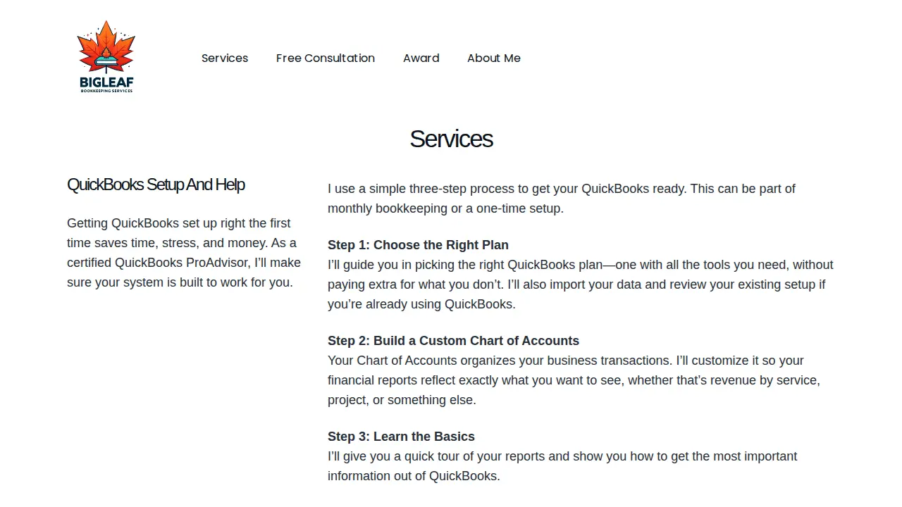 Bigleaf Bookkeeping Services page