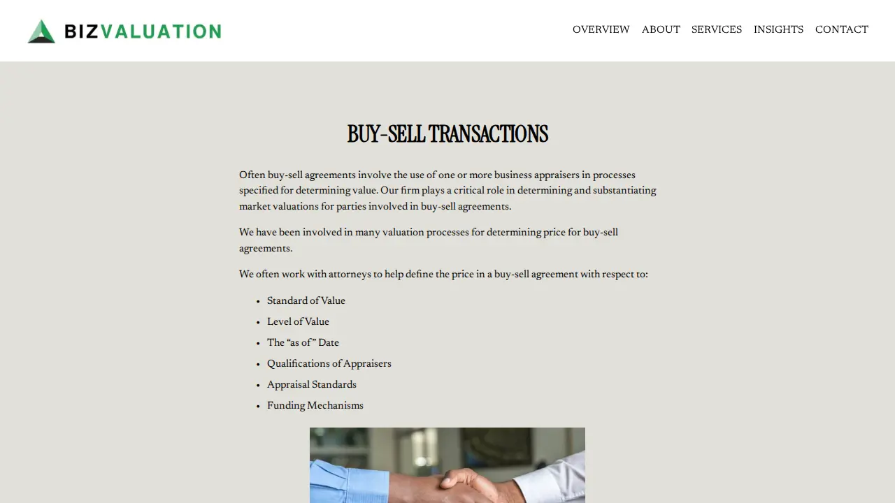 BizValuation, Inc. page