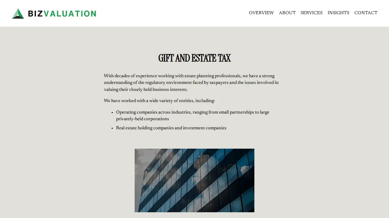 BizValuation, Inc. page