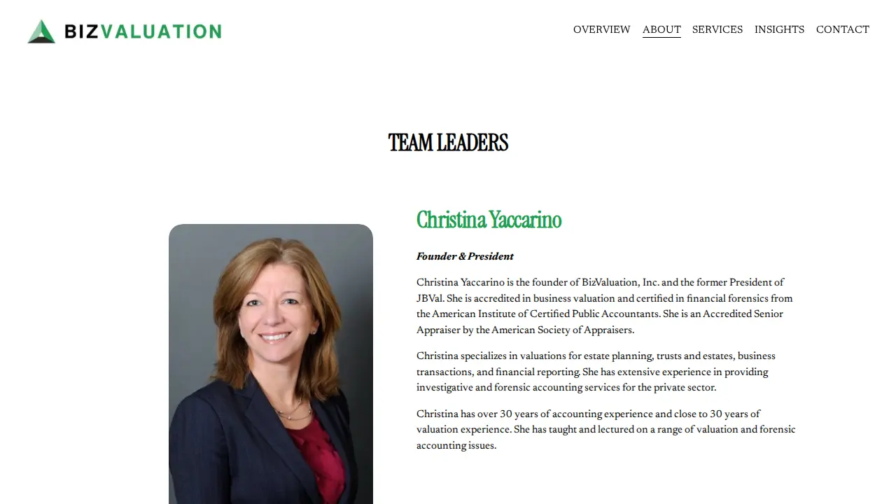 BizValuation, Inc. page