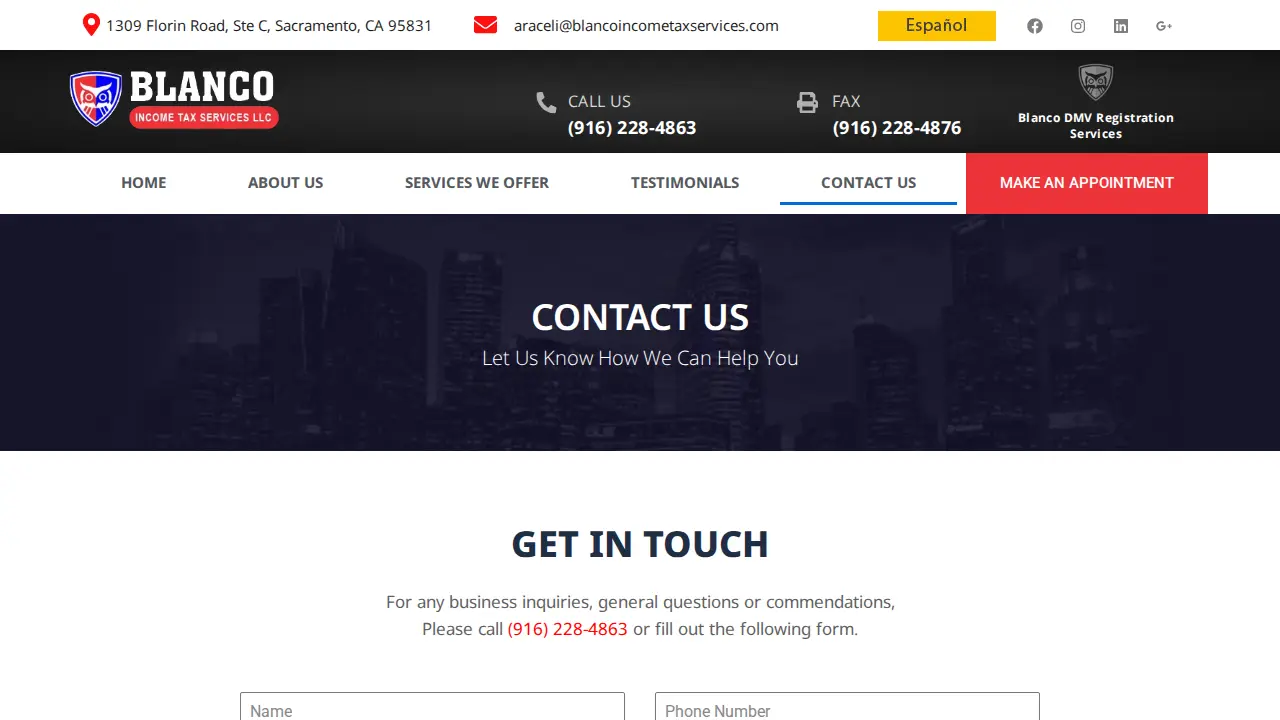 Blanco Income Tax Services LLC & Registration Services page