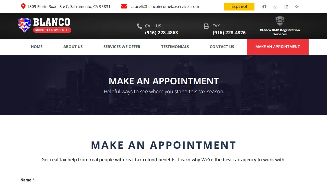 Blanco Income Tax Services LLC & Registration Services page