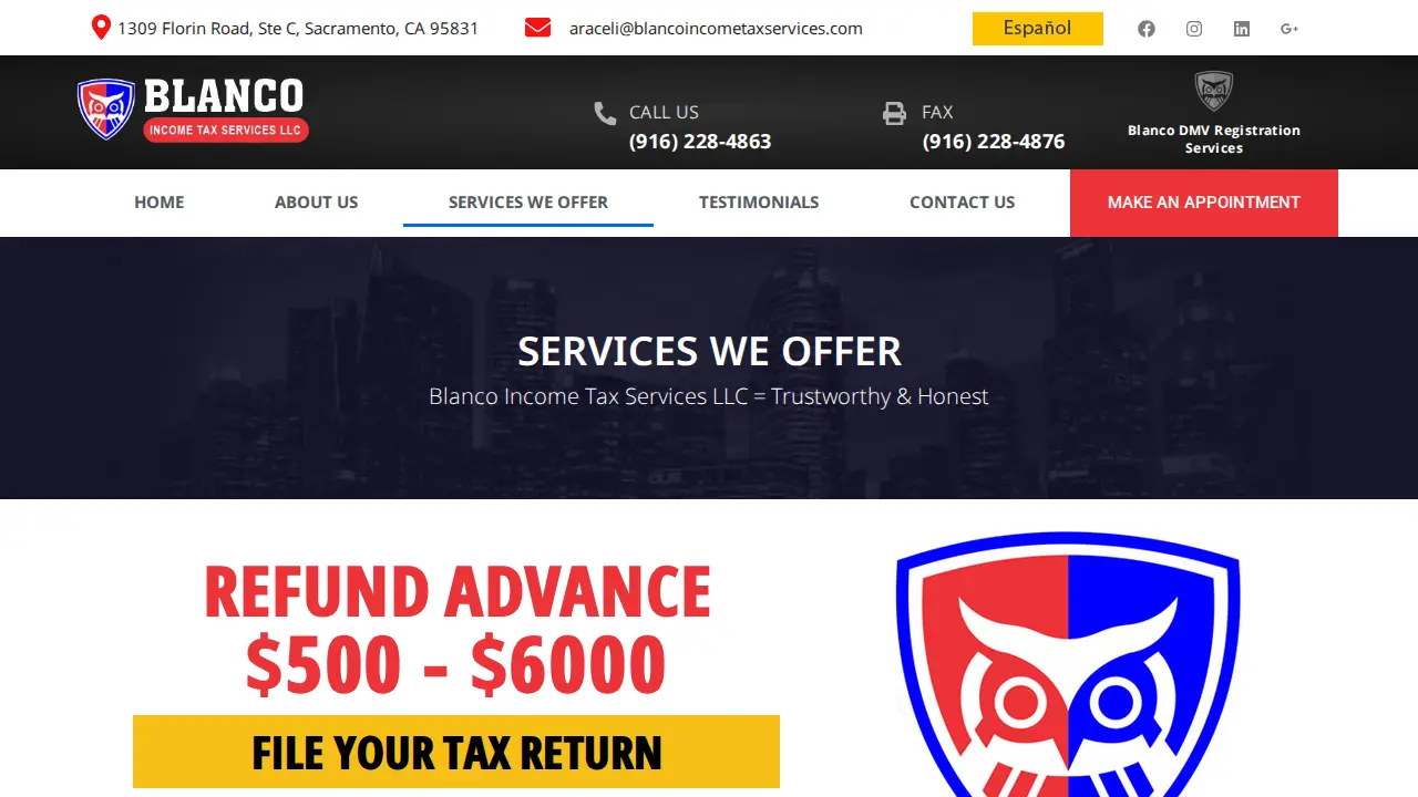 Blanco Income Tax Services LLC & Registration Services page